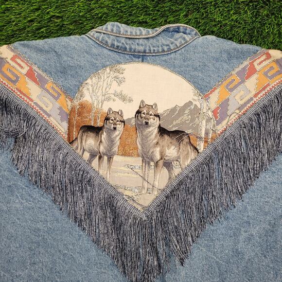 Vintage Native-American Denim Jacket Womens L/XL 23x29 Baggy - Picture 4 of 15